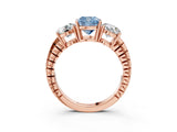Rose gold Three-Stone Fancy Blue Cushion Cut Cut Diamond Ring with Channel-Set Band and Prong Setting_3