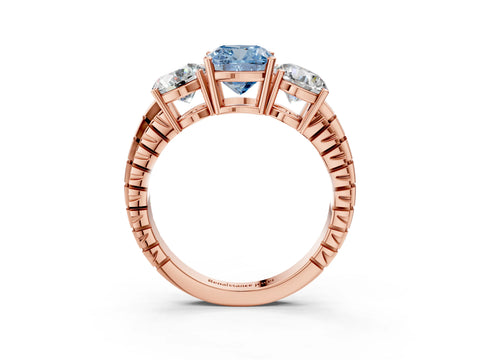 Rose gold Three-Stone Fancy Blue Cushion Cut Cut Diamond Ring with Channel-Set Band and Prong Setting_3