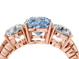 Rose gold Three-Stone Fancy Blue Cushion Cut Cut Diamond Ring with Channel-Set Band and Prong Setting_4