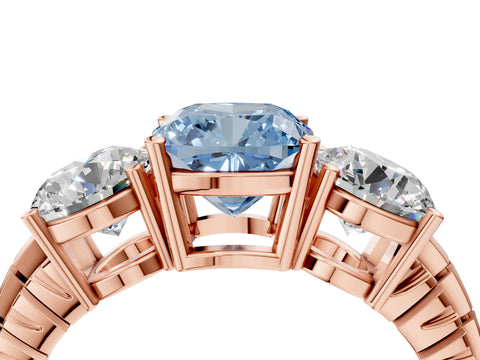 Rose gold Three-Stone Fancy Blue Cushion Cut Cut Diamond Ring with Channel-Set Band and Prong Setting_4