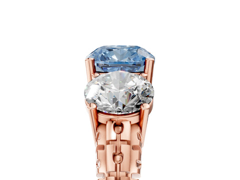 Rose gold Three-Stone Fancy Blue Cushion Cut Cut Diamond Ring with Channel-Set Band and Prong Setting_5