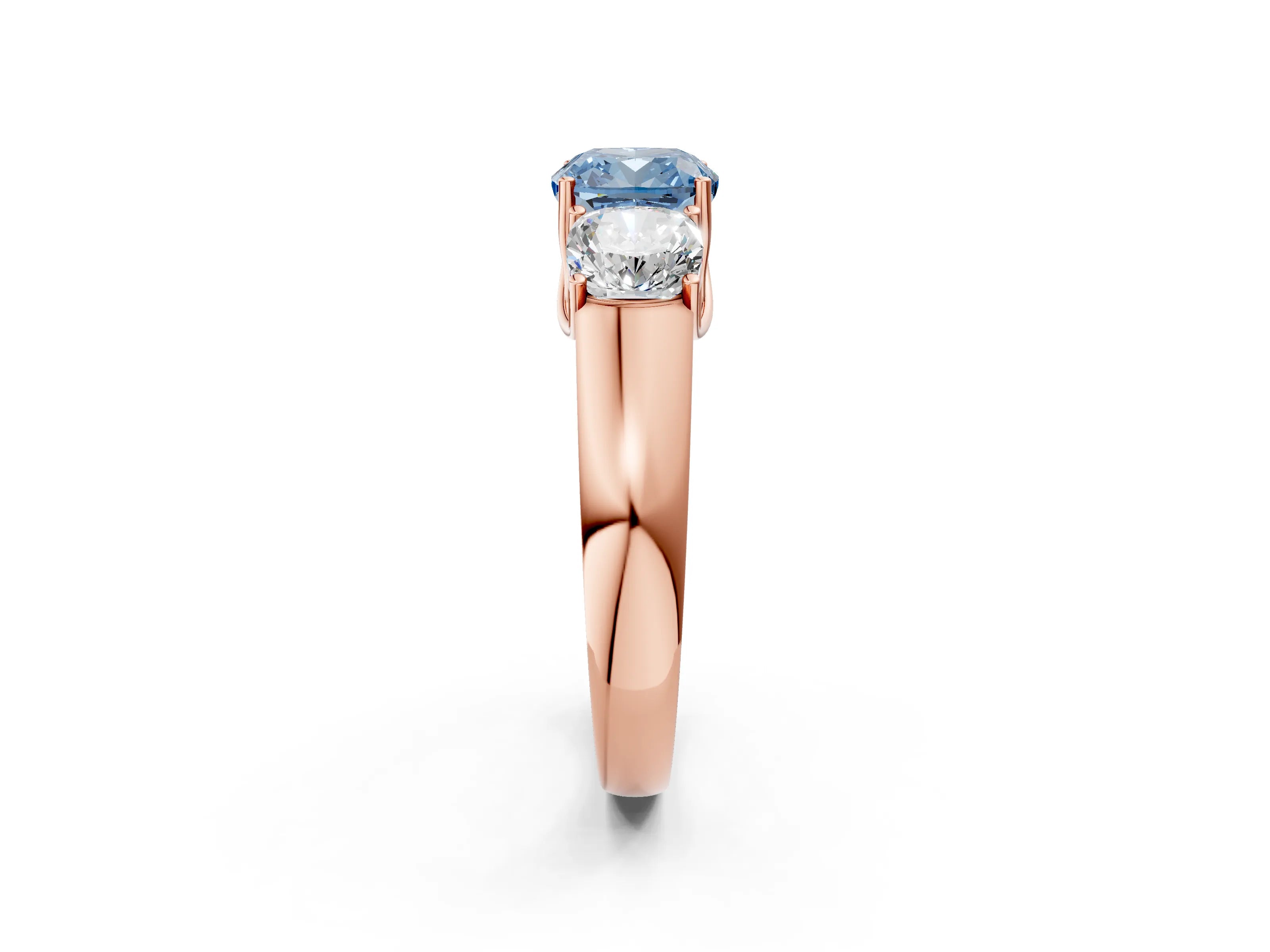 Rose gold Three-Stone Fancy Blue Cushion Cut Cut Diamond Ring with Prong Setting and Classic Band_2