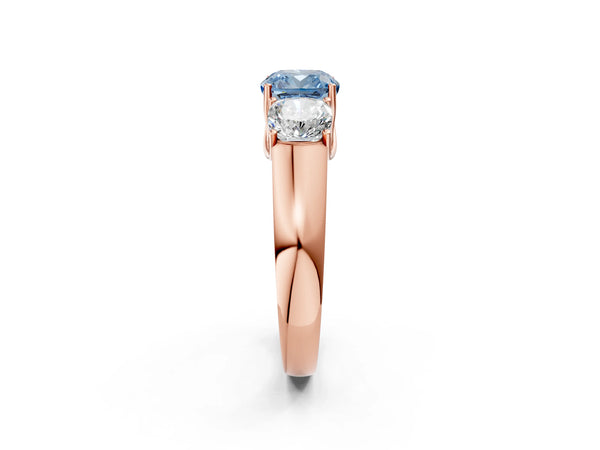 Rose gold Three-Stone Fancy Blue Cushion Cut Cut Diamond Ring with Prong Setting and Classic Band