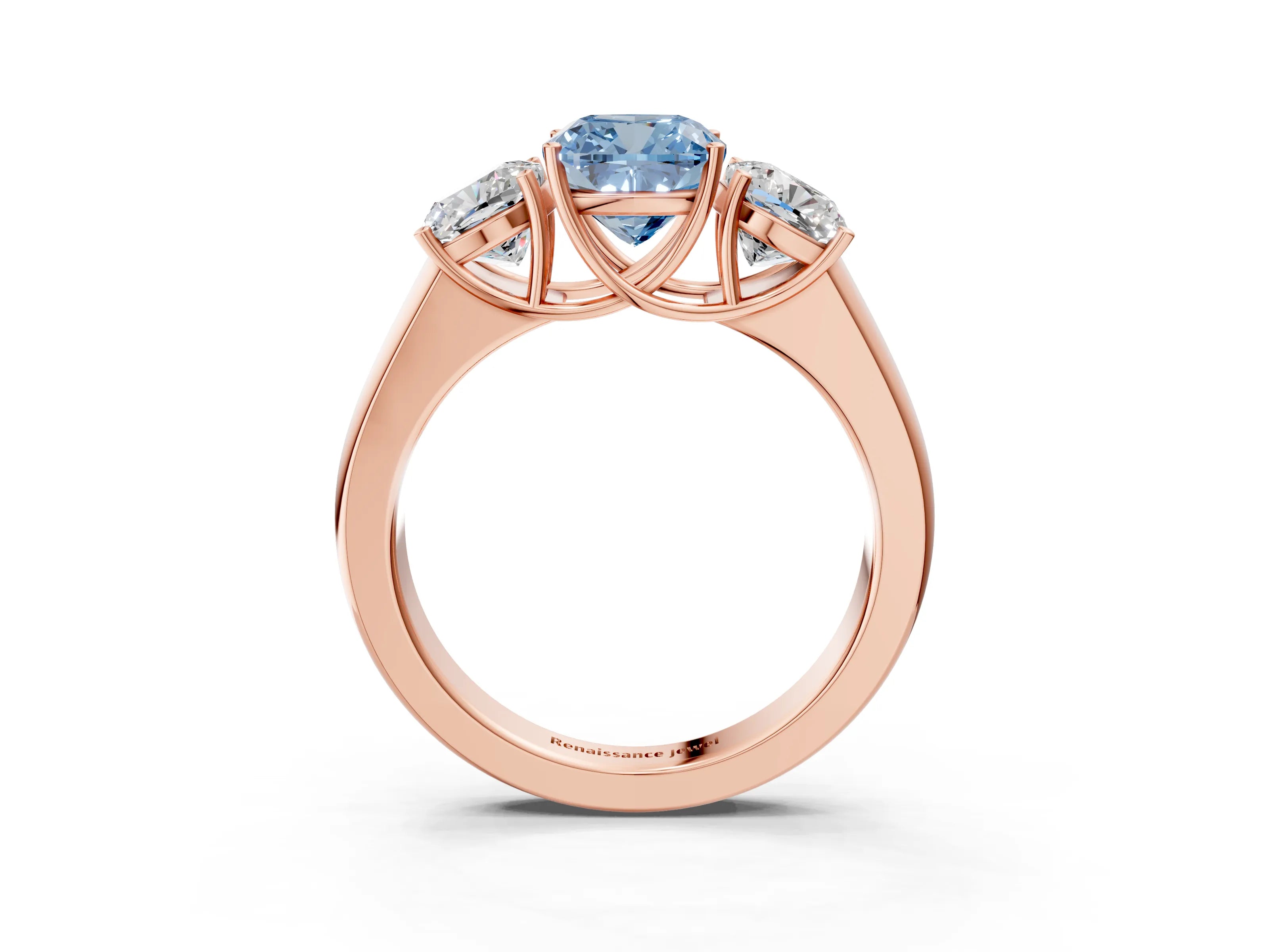 Rose gold Three-Stone Fancy Blue Cushion Cut Cut Diamond Ring with Prong Setting and Classic Band_3