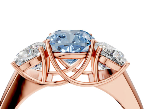 Rose gold Three-Stone Fancy Blue Cushion Cut Cut Diamond Ring with Prong Setting and Classic Band_4