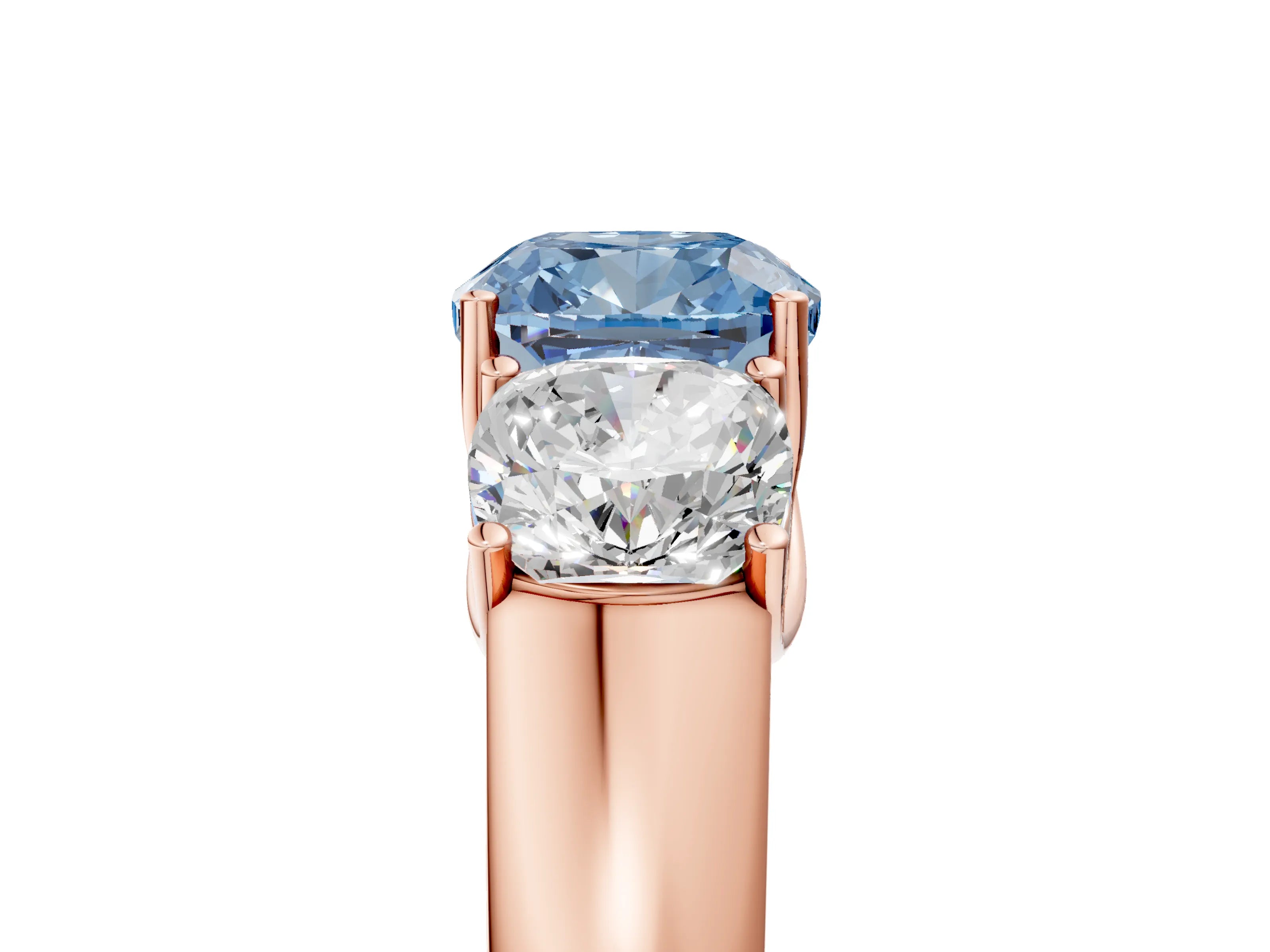 Rose gold Three-Stone Fancy Blue Cushion Cut Cut Diamond Ring with Prong Setting and Classic Band_5