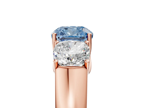Rose gold Three-Stone Fancy Blue Cushion Cut Cut Diamond Ring with Prong Setting and Classic Band_5