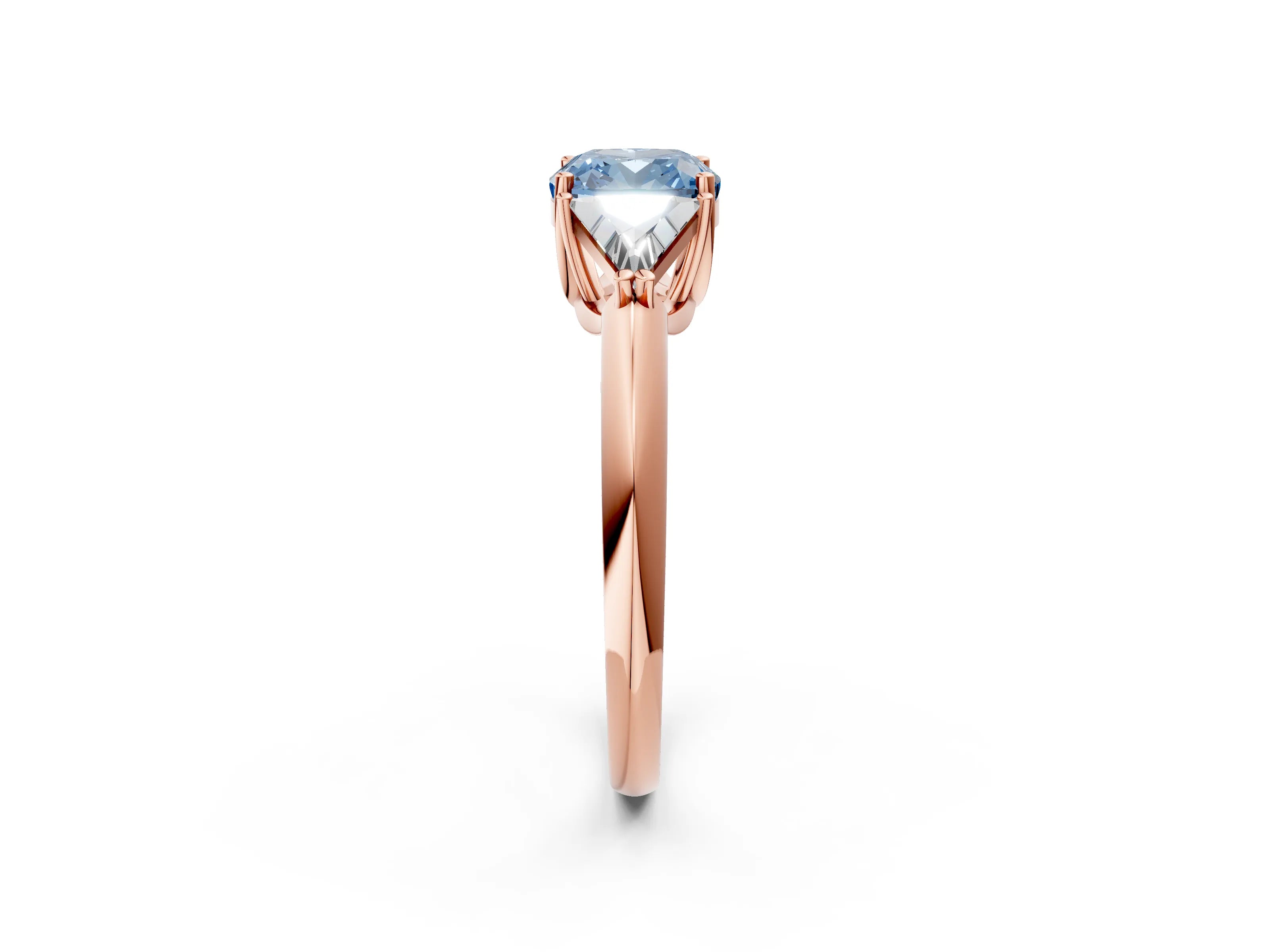 Rose gold Three-Stone Fancy Blue Cushion Cut Cut Diamond Ring with Trillion Side Stones and Four-Prong Setting_5