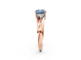 Rose gold Three-Stone Fancy Blue Cushion Cut Cut Diamond Ring with Trillion Side Stones on a Split Shank Band_2