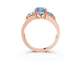 Rose gold Three-Stone Fancy Blue Cushion Cut Cut Diamond Ring with Trillion Side Stones on a Split Shank Band_3