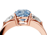 Rose gold Three-Stone Fancy Blue Cushion Cut Cut Diamond Ring with Trillion Side Stones on a Split Shank Band_4