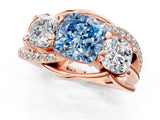 Rose gold Three-Stone Fancy Blue Cushion Cut Cut Diamond Split Shank Prong Set Ring_1