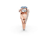 Rose gold Three-Stone Fancy Blue Cushion Cut Cut Diamond Split Shank Prong Set Ring_2