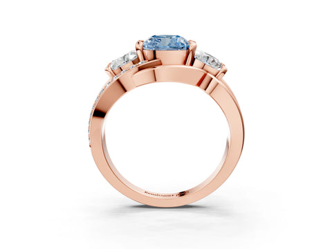 Rose gold Three-Stone Fancy Blue Cushion Cut Cut Diamond Split Shank Prong Set Ring_3