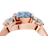 Rose gold Three-Stone Fancy Blue Cushion Cut Cut Diamond Split Shank Prong Set Ring_4