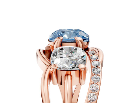 Rose gold Three-Stone Fancy Blue Cushion Cut Cut Diamond Split Shank Prong Set Ring_5