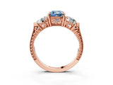 Rose gold Three-Stone Fancy Blue Cushion Cut Cut Milgrain Band Prong Setting Ring_3