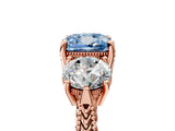 Rose gold Three-Stone Fancy Blue Cushion Cut Cut Milgrain Band Prong Setting Ring_5