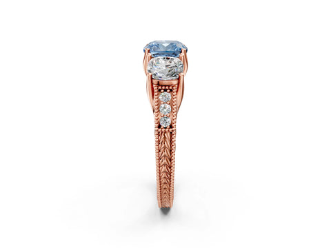 Rose gold Three-Stone Fancy Blue Cushion Cut Cut Milgrain Pavé Engagement Ring_14