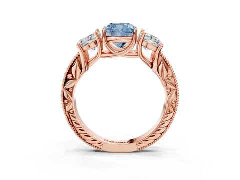 Rose gold Three-Stone Fancy Blue Cushion Cut Cut Milgrain Pavé Engagement Ring_15