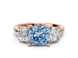 Rose gold Three-Stone Fancy Blue Cushion Cut Cut Solitaire Ring with Classic Prong Setting