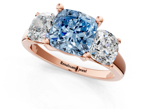 Rose gold Three-Stone Fancy Blue Cushion Cut Cut Solitaire Ring with Classic Prong Setting_1