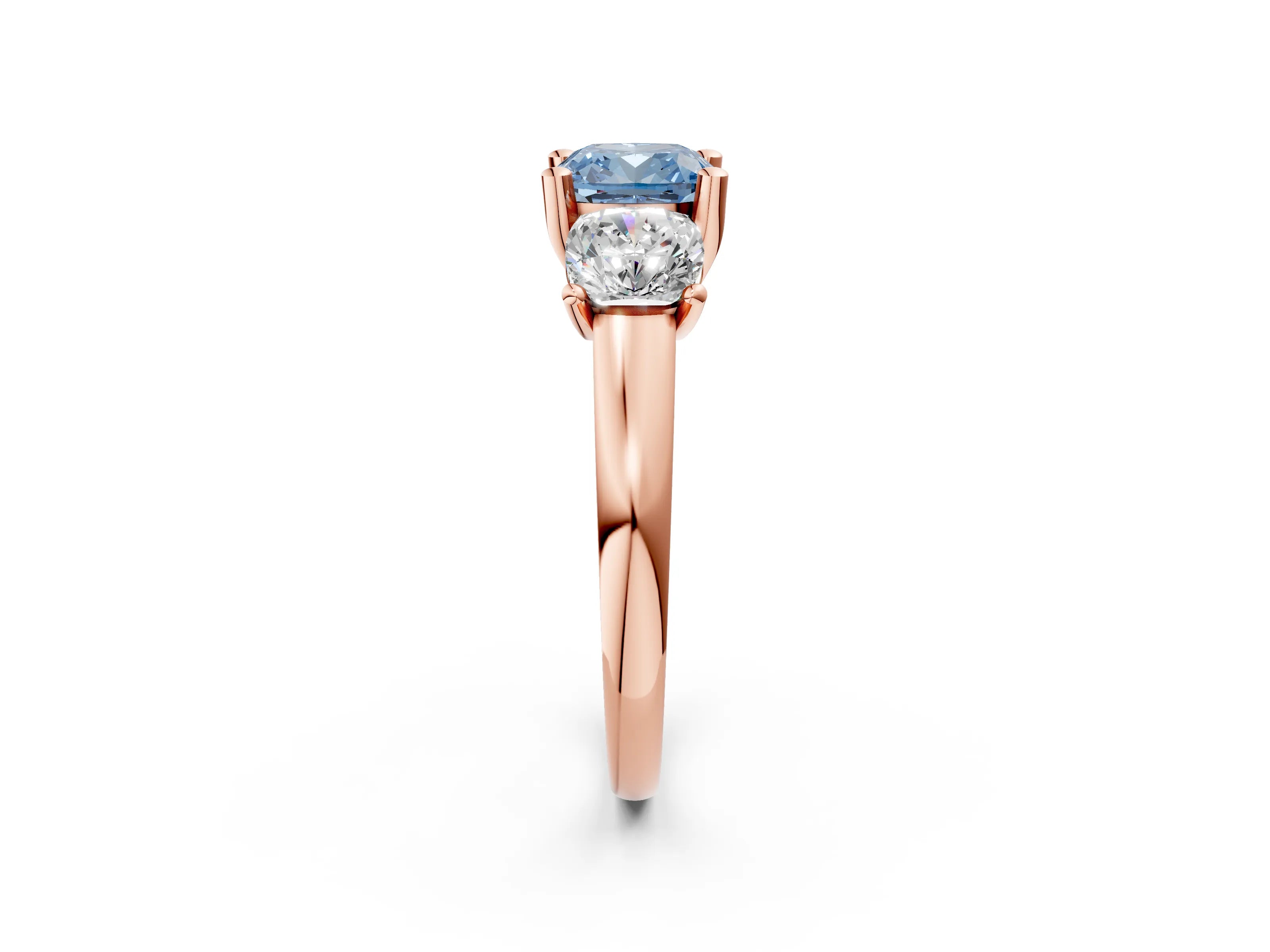 Rose gold Three-Stone Fancy Blue Cushion Cut Cut Solitaire Ring with Classic Prong Setting_2