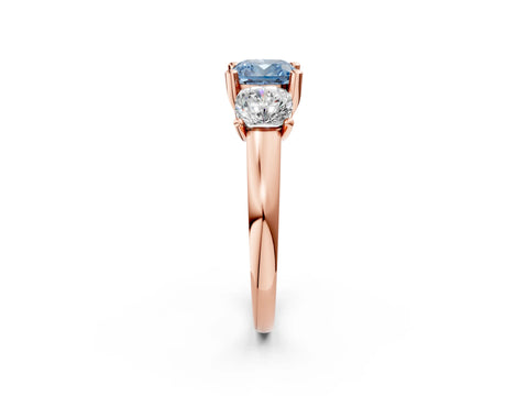 Rose gold Three-Stone Fancy Blue Cushion Cut Cut Solitaire Ring with Classic Prong Setting_2