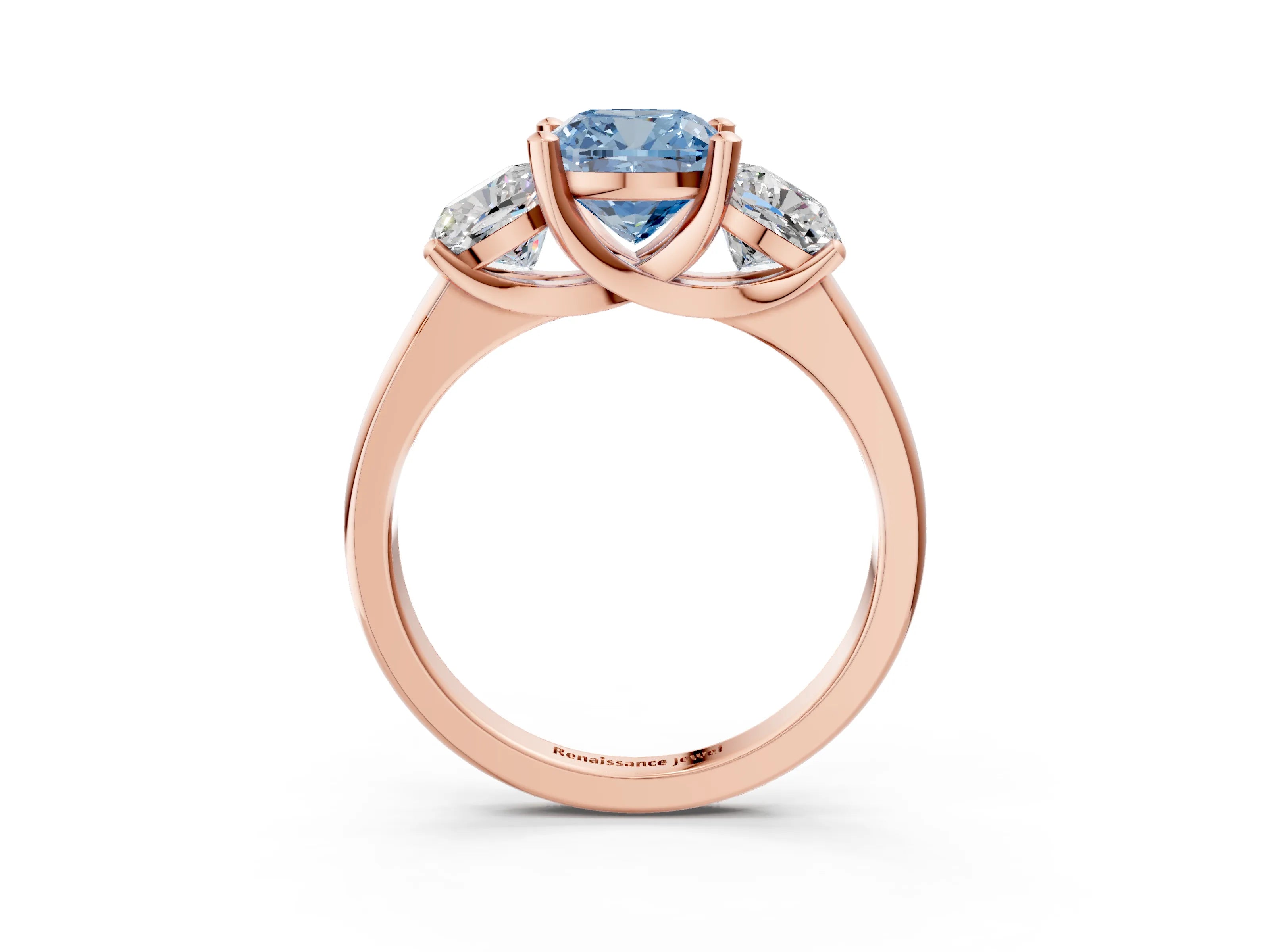 Rose gold Three-Stone Fancy Blue Cushion Cut Cut Solitaire Ring with Classic Prong Setting_3