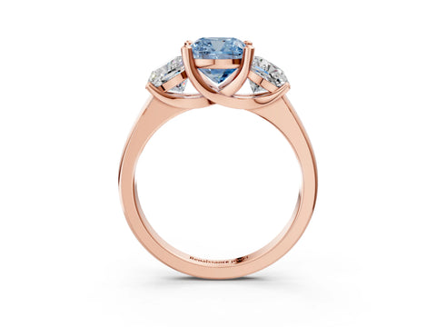 Rose gold Three-Stone Fancy Blue Cushion Cut Cut Solitaire Ring with Classic Prong Setting_3