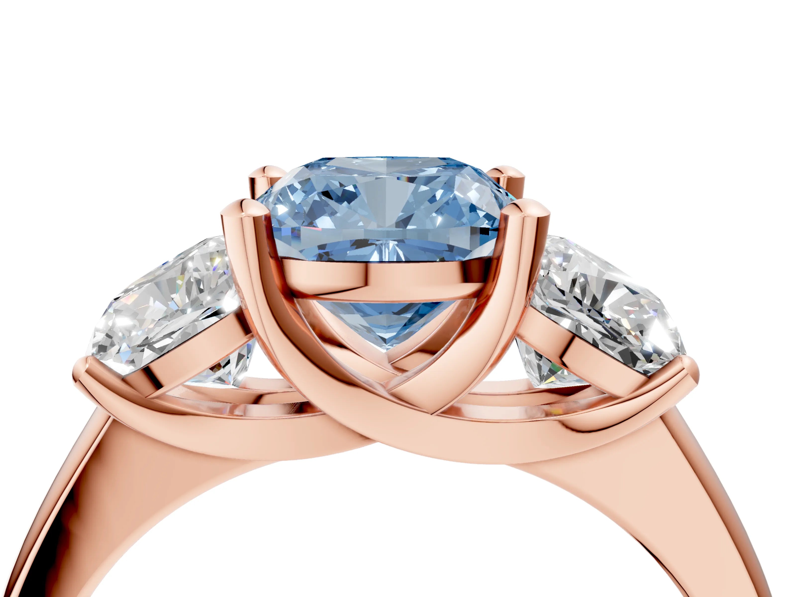 Rose gold Three-Stone Fancy Blue Cushion Cut Cut Solitaire Ring with Classic Prong Setting_4