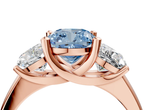 Rose gold Three-Stone Fancy Blue Cushion Cut Cut Solitaire Ring with Classic Prong Setting_4