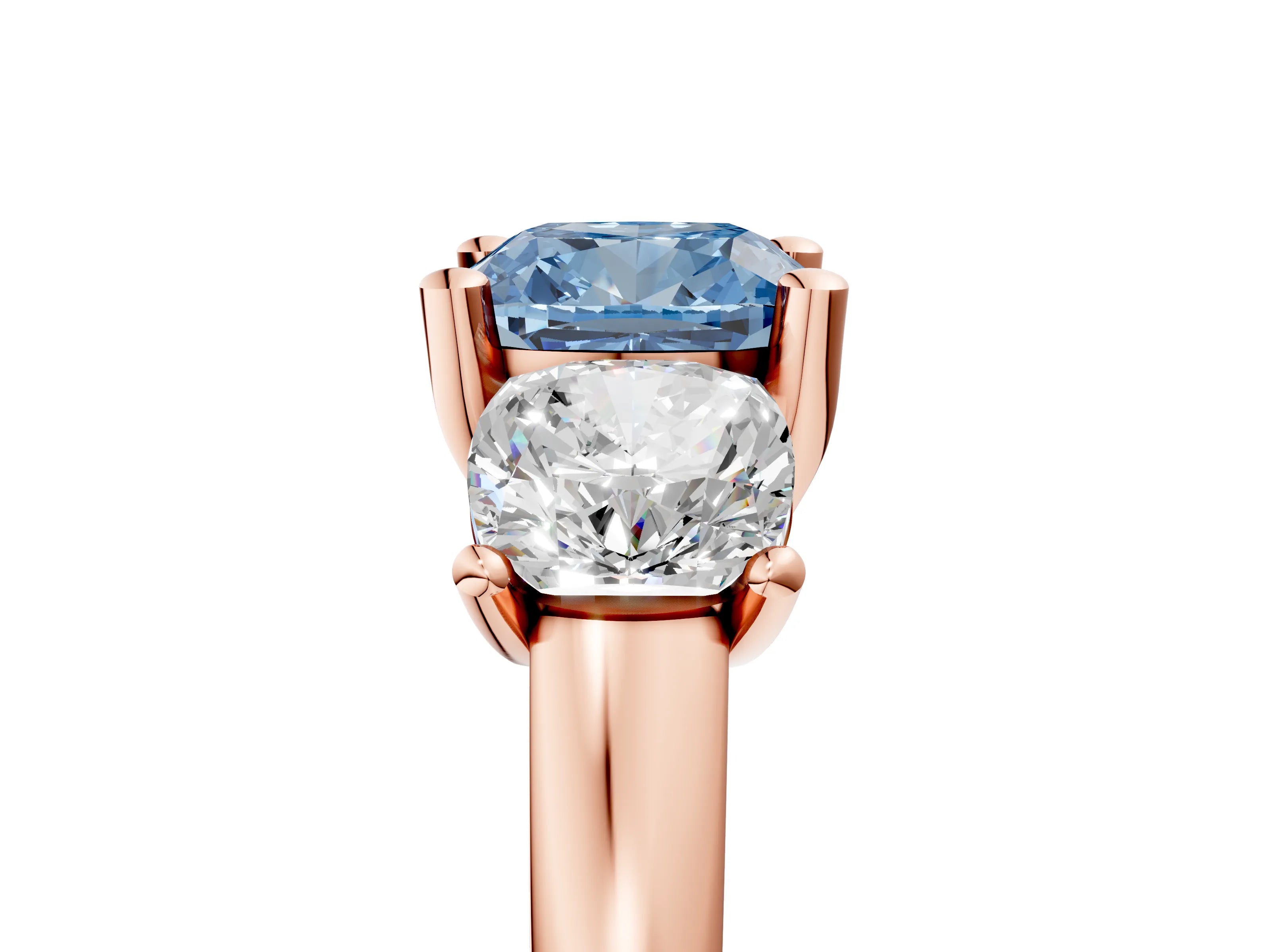 Rose gold Three-Stone Fancy Blue Cushion Cut Cut Solitaire Ring with Classic Prong Setting_5