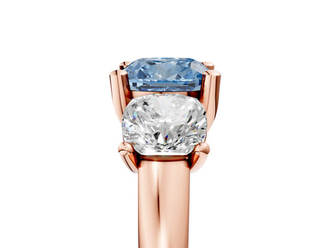 Rose gold Three-Stone Fancy Blue Cushion Cut Cut Solitaire Ring with Classic Prong Setting_5