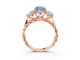 Rose gold Three-Stone Fancy Blue Cushion Cut Diamond Braided Band Ring with Four-Prong Setting_43