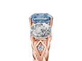 Rose gold Three-Stone Fancy Blue Cushion Cut Diamond Braided Band Ring with Four-Prong Setting_45