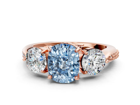Rose gold Three-Stone Fancy Blue Cushion Cut Diamond Channel Set Engagement Ring with Prong Setting_12