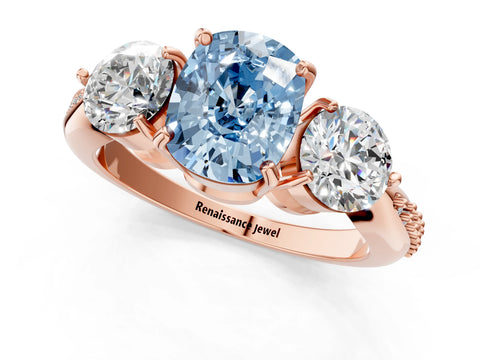 Rose gold Three-Stone Fancy Blue Cushion Cut Diamond Channel Set Engagement Ring with Prong Setting_13