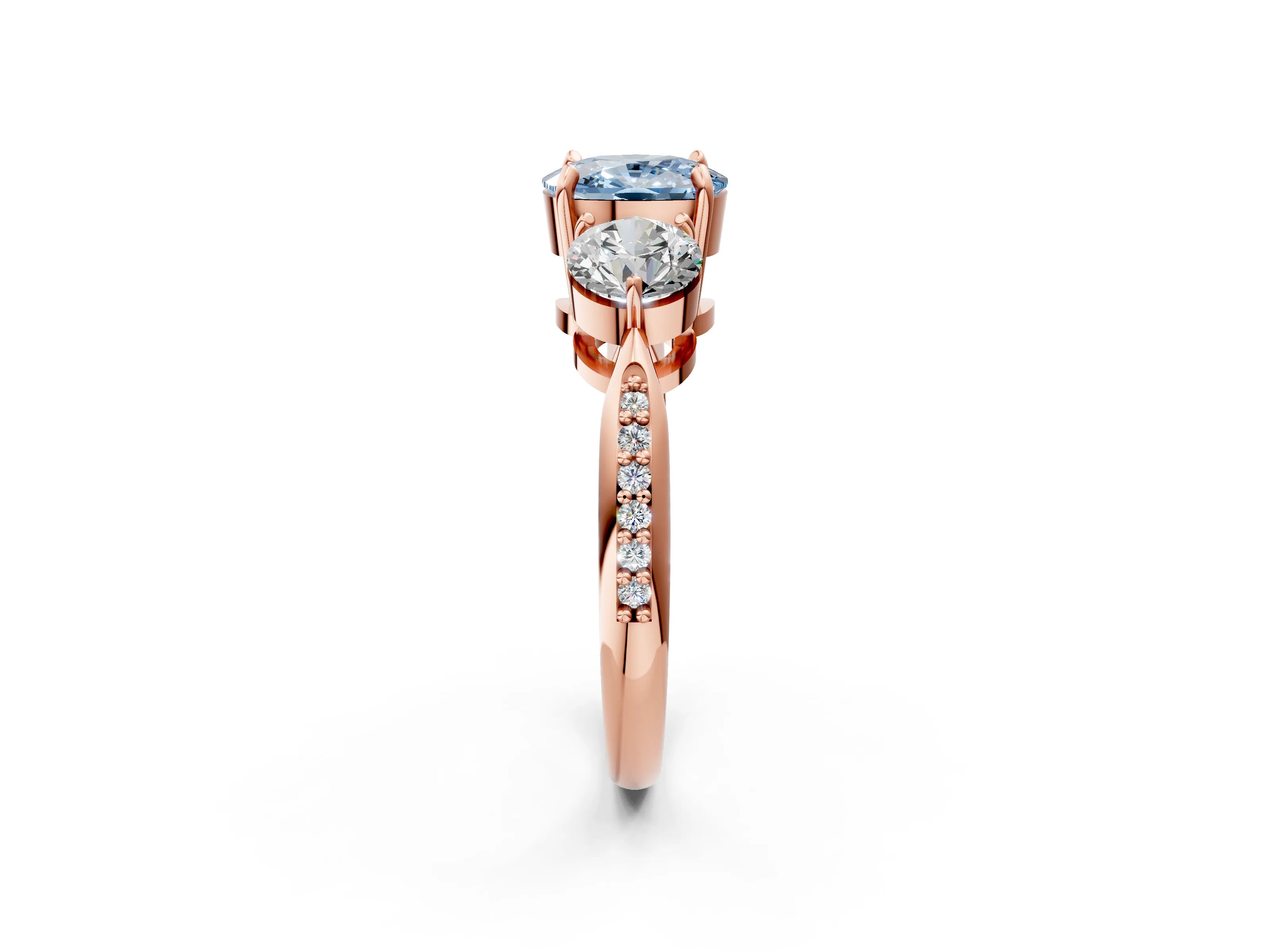 Rose gold Three-Stone Fancy Blue Cushion Cut Diamond Channel Set Engagement Ring with Prong Setting_14