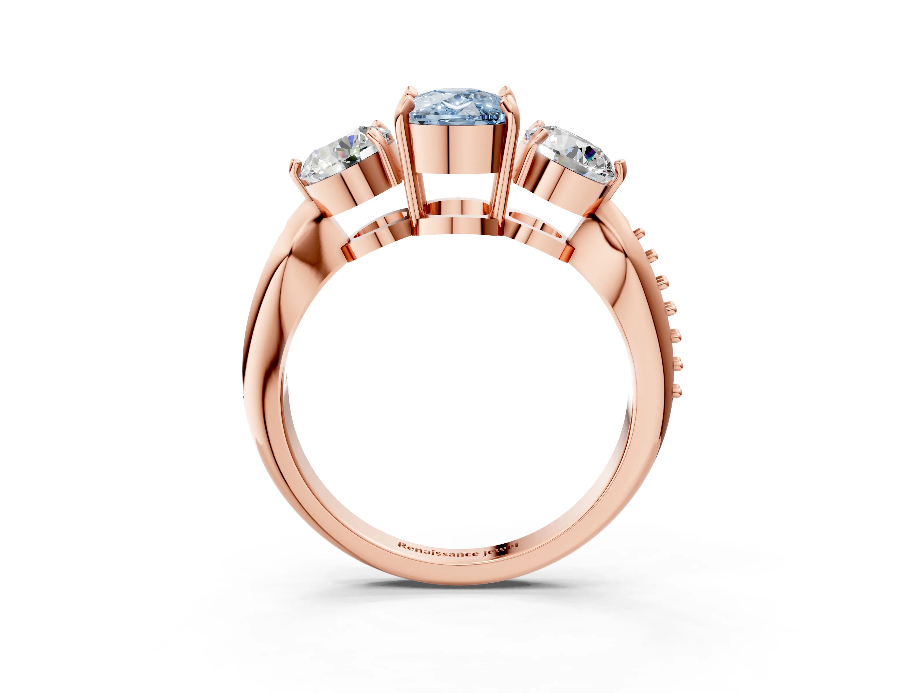 Rose gold Three-Stone Fancy Blue Cushion Cut Diamond Channel Set Engagement Ring with Prong Setting_15