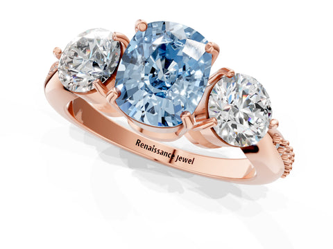 Rose gold Three-Stone Fancy Blue Cushion Cut Diamond Channel Set Engagement Ring with Prong Setting_1