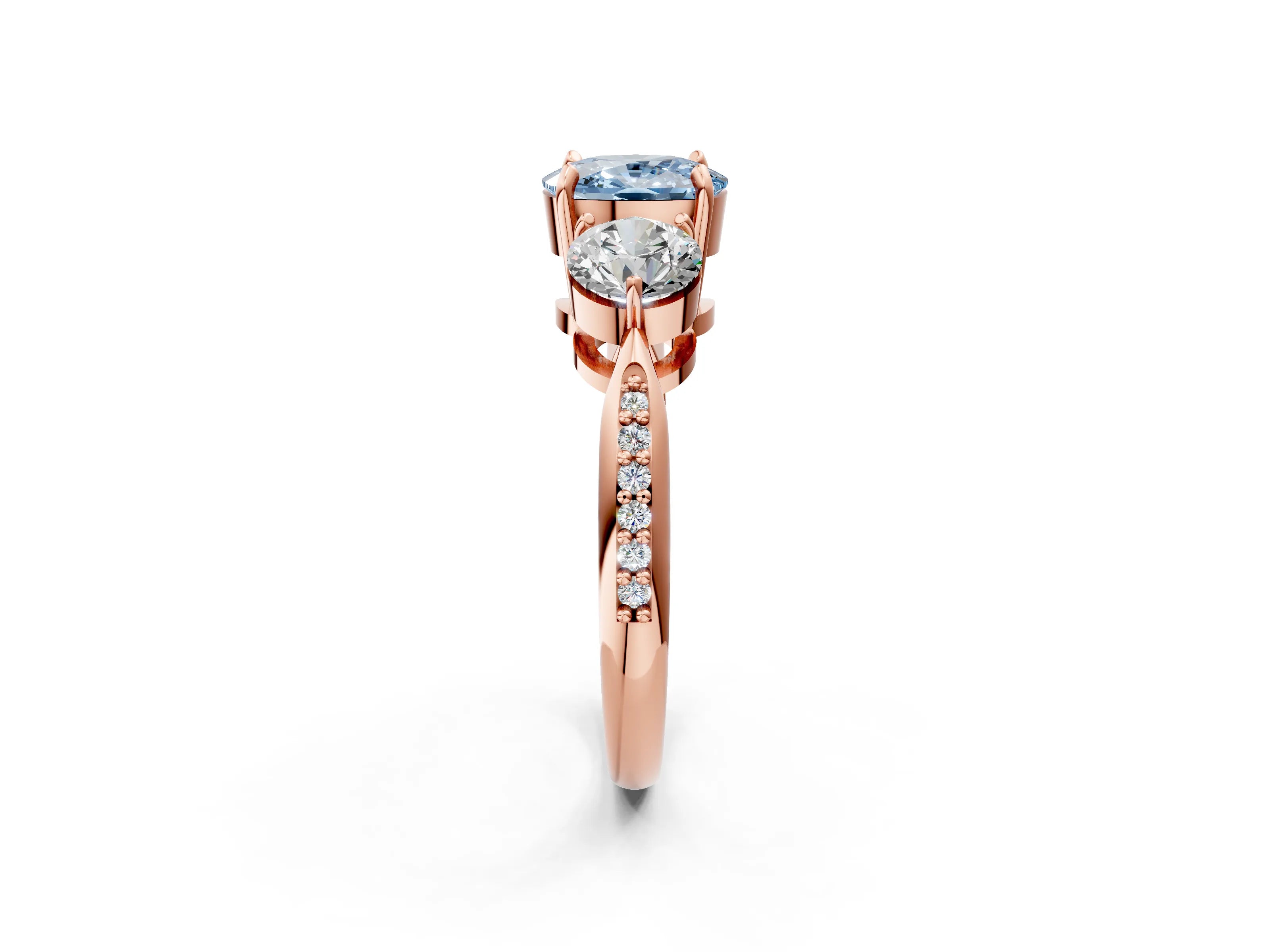 Rose gold Three-Stone Fancy Blue Cushion Cut Diamond Channel Set Engagement Ring with Prong Setting_2
