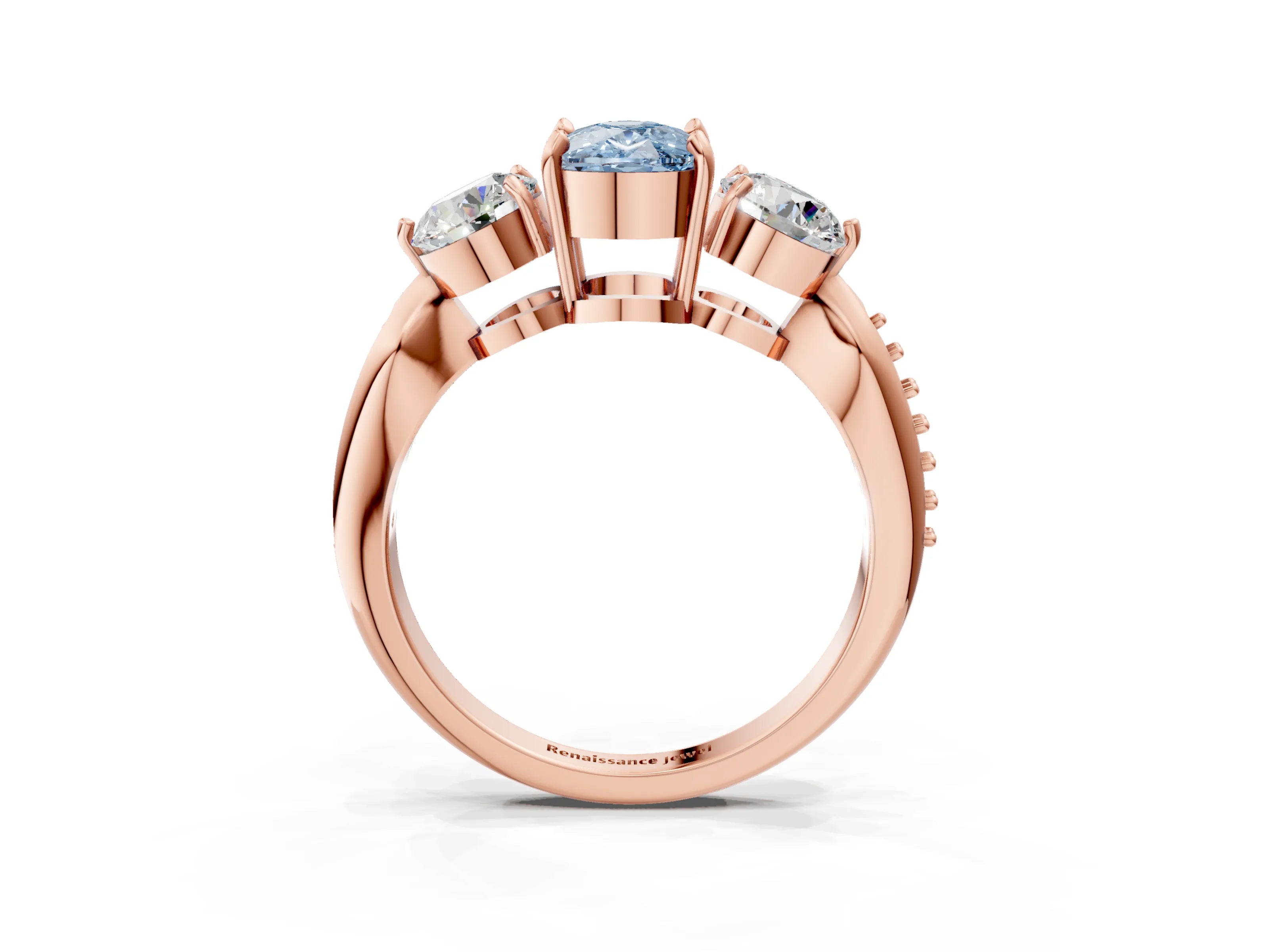 Rose gold Three-Stone Fancy Blue Cushion Cut Diamond Channel Set Engagement Ring with Prong Setting_3