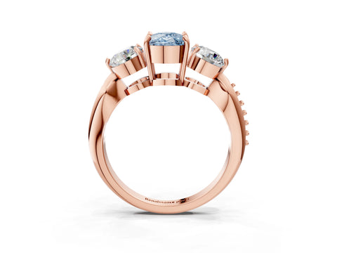 Rose gold Three-Stone Fancy Blue Cushion Cut Diamond Channel Set Engagement Ring with Prong Setting_3