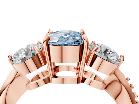 Rose gold Three-Stone Fancy Blue Cushion Cut Diamond Channel Set Engagement Ring with Prong Setting_4