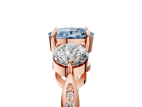 Rose gold Three-Stone Fancy Blue Cushion Cut Diamond Channel Set Engagement Ring with Prong Setting_5