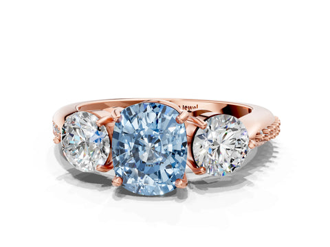 Rose gold Three-Stone Fancy Blue Cushion Cut Diamond Channel Set Engagement Ring with Prong Setting