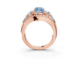 Rose gold Three-Stone Fancy Blue Cushion Cut Diamond Engagement Ring with Pave Band and Prong Setting_15