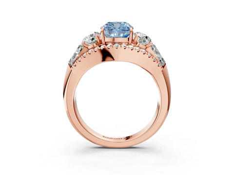 Rose gold Three-Stone Fancy Blue Cushion Cut Diamond Engagement Ring with Pave Band and Prong Setting_15