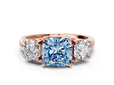 Rose gold Three-Stone Fancy Blue Cushion Cut Diamond Engagement Ring with Prong Setting_3